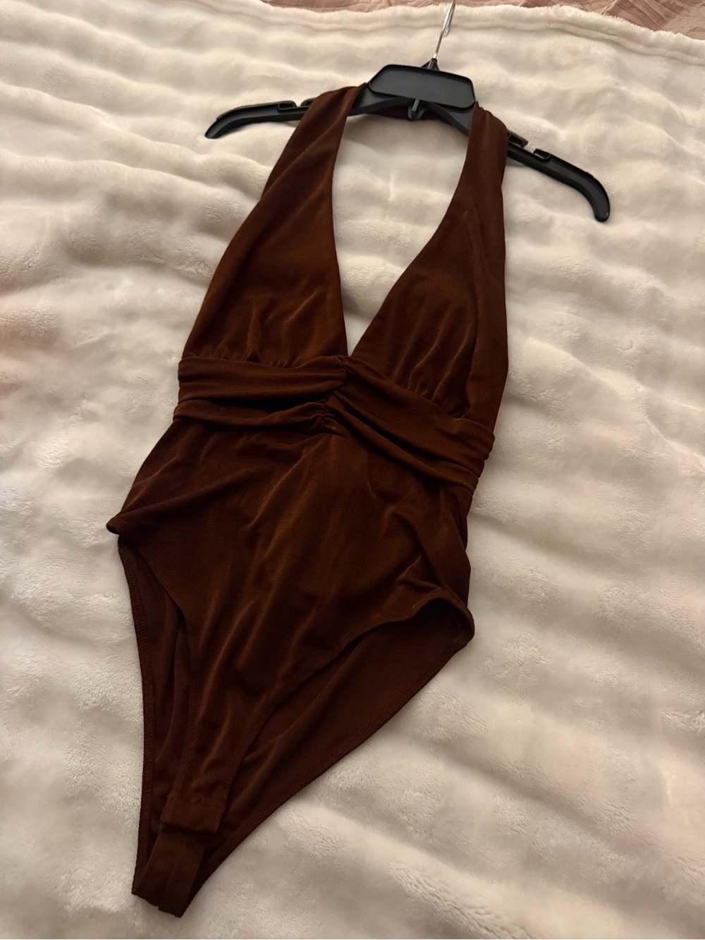✨ MIXED THREADS L.A. Chocolate Brown Metallic Shimmer Halter Bodysuit ✨